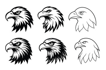 Fototapeta premium Set of eagle head silhouette vector illustration