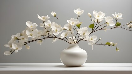 "Dogwood Branch in White Vase: Minimalist Flower Arrangement with Elegant Simplicity"
