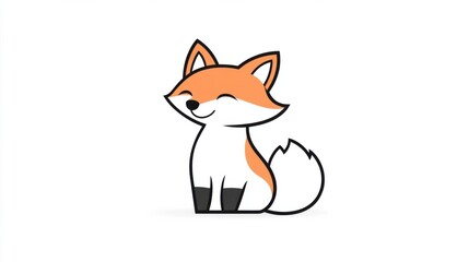 Obraz premium Cute Cartoon Fox Character Smiling with Orange and White Fur, Minimalist Design, Suitable for Illustrations, Children's Books, and Playful Merchandise Ideas