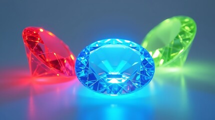 Fototapeta premium Dazzling Red, blue and green Diamonds with Intense Color and Brilliant Shine, Perfect for Creating Luxurious, Timeless Jewelry – AI-generated