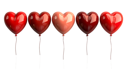 Red Heart Shaped Balloons in a Row for Valentines Day Celebration Decor