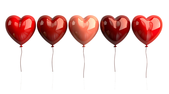 Red Heart Shaped Balloons in a Row for Valentines Day Celebration Decor