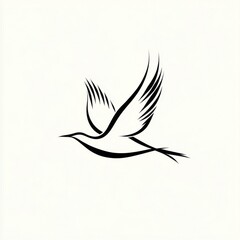 Obraz premium Elegant Minimalist Artwork of a Flying Bird Rendered in Black Ink on a Cream Background, Symbolizing Freedom and Nature's Beauty