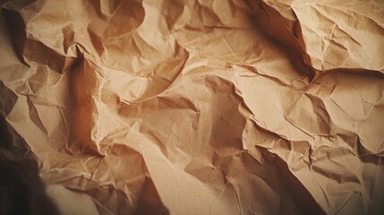 Naklejka premium Crumpled brown paper with deep folds and creases.