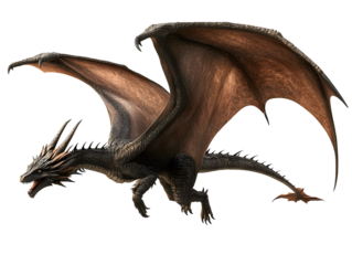 3D rendered dragon in a flying pose isolated on transparent background