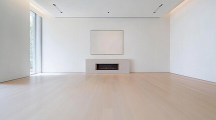 Modern Minimalist Living Room Interior with Wooden Flooring and Empty Walls Ideal for Interior Design Projects and Contemporary Home Decor Inspiration