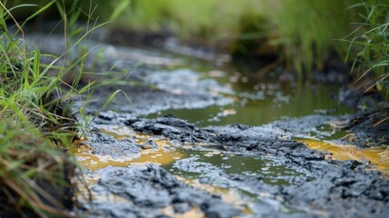 Fototapeta premium Chemical Waste: Harmful byproducts from industrial or laboratory activities, polluting water and soil, and threatening environmental health. 