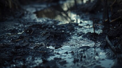 Naklejka premium Chemical Waste: Toxic waste from industrial or laboratory processes that leaches into water and soil, causing environmental damage and health hazards. 