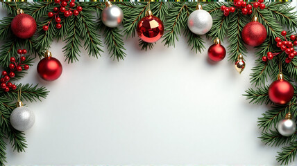 christmas background with fir branches and balls