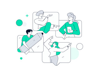 Flat vector illustration of business people operating work scene
