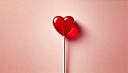 Red Heart Lollipop on Light Pink Gradient Background