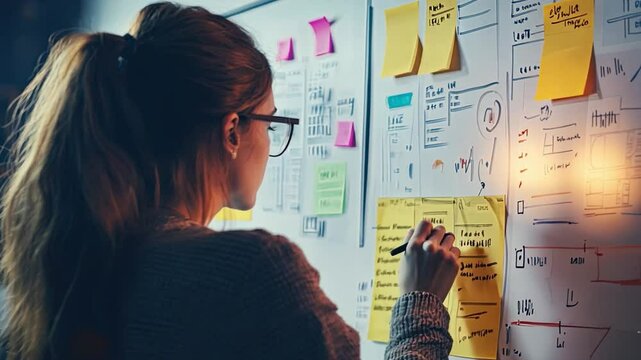 Focused Designer Planning on Whiteboard 