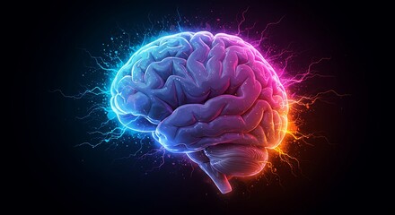 High-Tech Brain Visualization . neural activity and creative energy technology, medicine, and futuristic concepts artificial intelligence, innovation, and digital art neural activity