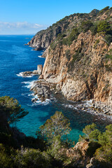 Picturesque mediterranean cliffs at Tossa de Mar. Catalonia, Spain