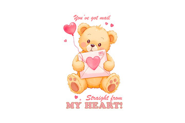 You’ve Got Mail Straight From My Heart, Valentines Day Teddy Bear Love Sublimation