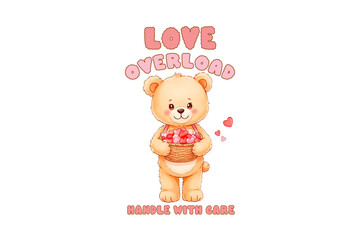 Love Overload Handle With Care, Valentines Day Teddy Bear Love Sublimation