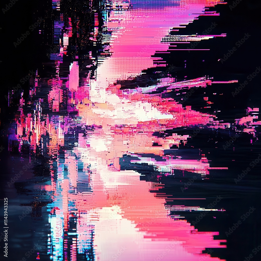 Poster screen damage, fragment data interface, glitch texture, blur error dynamic pixel pattern, modern dig