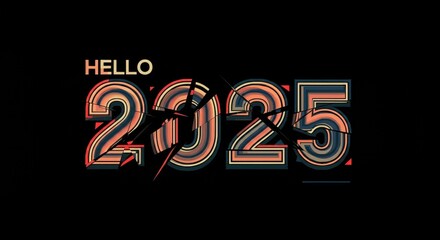 HELLO 2025, Happy New year 2025, post card, design, face book cover, Instagram, lettering.
