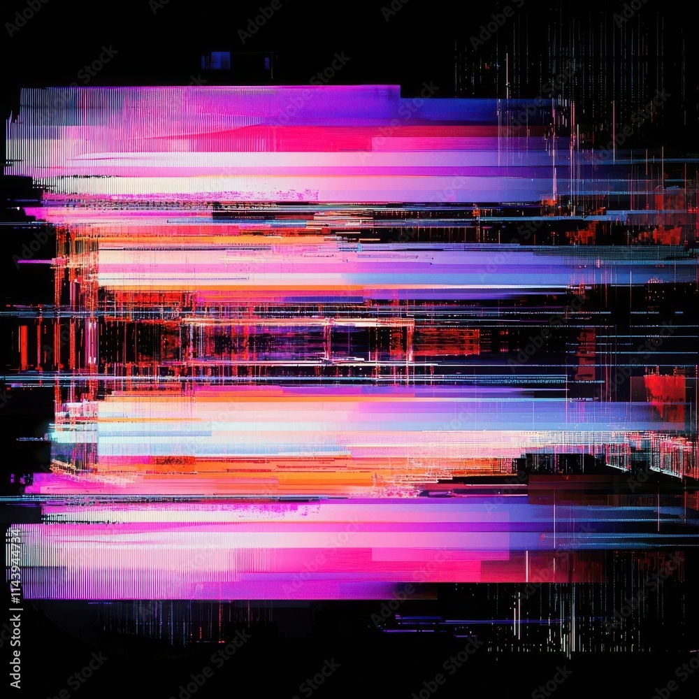 Poster screen damage, glitch texture, fragment data interface, blur error dynamic pixel pattern, vibrant ab