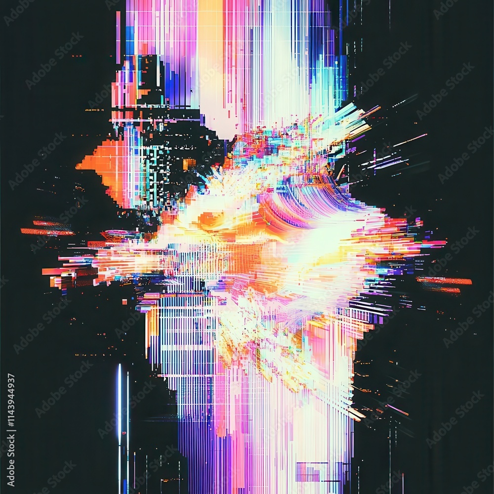 Poster screen damage, glitch texture, fragment data blur error dynamic pixel pattern, a vibrant abstract di