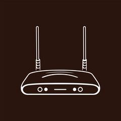 Silhouette of a router with black router icon and logo on white background