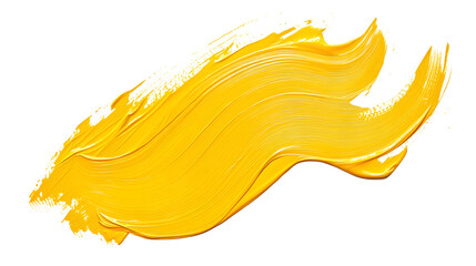 yellow paint brush strokes in acrylic color isolated against transparent