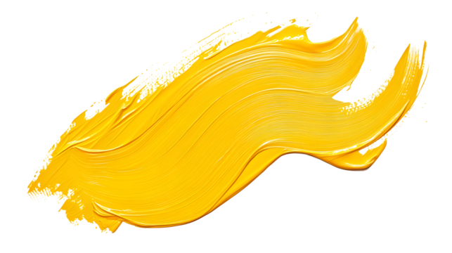 yellow paint brush strokes in acrylic color isolated against transparent