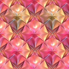 Geometric Abstract Pattern: A captivating, seamless pattern of geometric shapes in vibrant shades of pink and gold. The intricate design creates a mesmerizing optical illusion.
