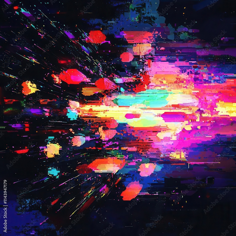 Aufkleber screen damage, glitch texture, fragment data interface, blur error dynamic pixel pattern, modern dig