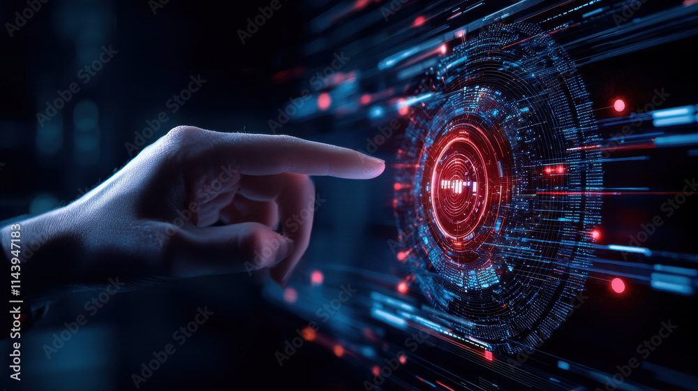 Fototapete hand interacting with futuristic digital interface, showcasing technology and innovation. vibrant co