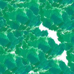 Acrylic seamless pattern with green forest plants on white isolated background. Woodland, textural repeating pattern. Design for textiles, wrapping paper and wallpaper.