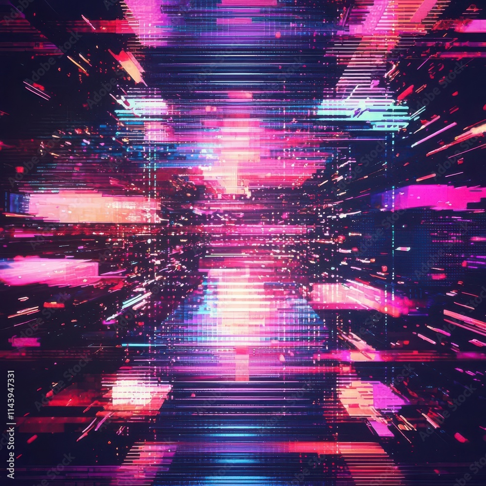 Poster screen damage, glitch texture, fragment data interface, blur error dynamic pixel pattern, digital ar