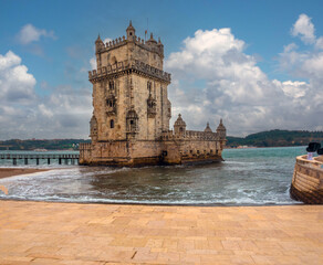 Ruins of the Belem Tower (Tower of St. Vincent), Belem, Lisbon (Lisboa), Portugal. Historically serving as a point of embarkation and disembarkation for Portuguese explorers and as gateway to Lisbon