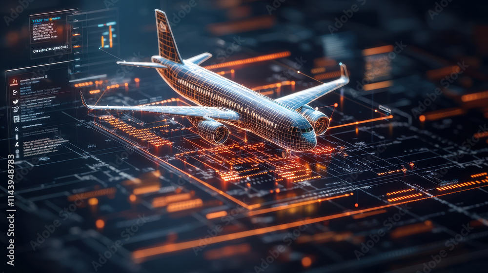 Aufkleber digital map featuring live flight tracking and updates, showcasing futuristic airplane design with g