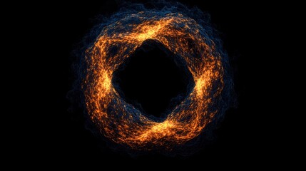 Fiery ring of particles on black background.
