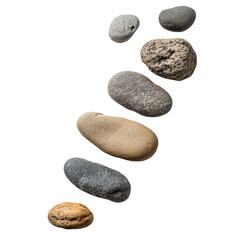 Fototapeta premium A scattering of river stones arranged artistically on a transparent background for decorative purposes, scattering of river stones on transparent background,