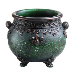 A vintage cauldron with a toxic green texture perfect for Halloween decor or witchcraft displays on a transparent background, toxic witch cauldron isolated on transparent background