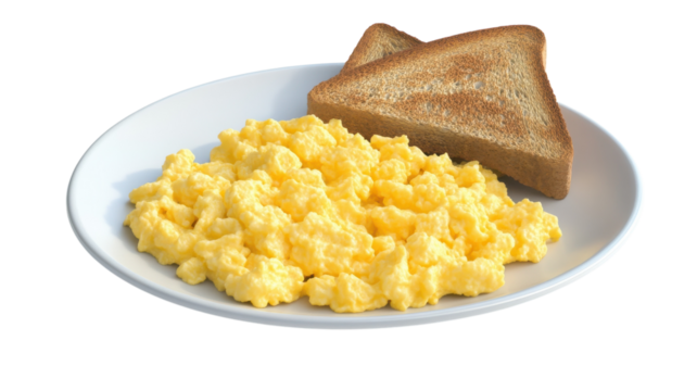 Delicious Plate of Scrambled Eggs and Toast Perfect for Breakfast or Brunch Enjoyment Feeding Your Morning Routine with Nutritional Goodness.