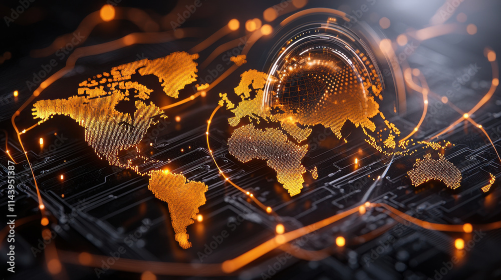 Leinwandbilder dynamic visualization of global money transfers, showcasing interconnected networks and digital maps