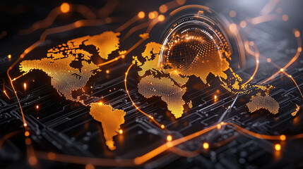 dynamic visualization of global money transfers, showcasing interconnected networks and digital maps. This represents flow of finance across continents