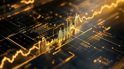 dynamic visualization of financial data with glowing graphs and charts, showcasing trends and fluctuations in modern digital environment