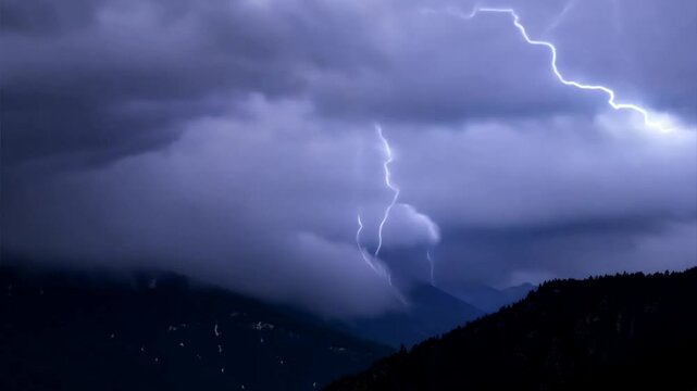 Mountain thunderstorm timelapse with lightning over peaks