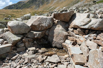 rock, stone, nature, sky, landscape, mountain, rocks, stones, cliff, summer, mountains, hill, wall, travel, grass, ancient, water, source of the river Ter, spain, Pyrenees