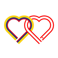 heart shaped ribbon of colombia and canada flags intertwined. transparent png background