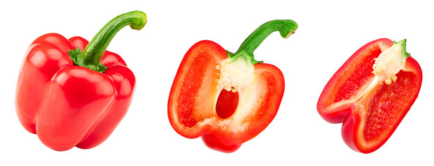 sliced red sweet bell pepper isolated on white background. clipping path