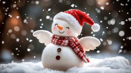 Fototapeta premium Joyful Snowman in Winter Wonderland Christmas Festive Decoration