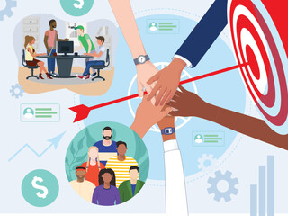 hand diverse group people together concept cooperation unity togetherness partnership agreement teamwork social community movement illustration