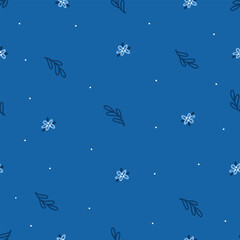 Fototapeta premium Elegant simple seamless pattern featuring delicate white floral designs with leaves over a dark blue background, perfect for fabric, wallpaper, or print