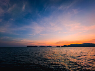 Sunset at CAPE PANWA PHUKET Thailand from sea