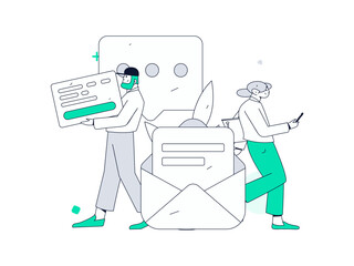 Flat vector illustration of business people operating work scene
